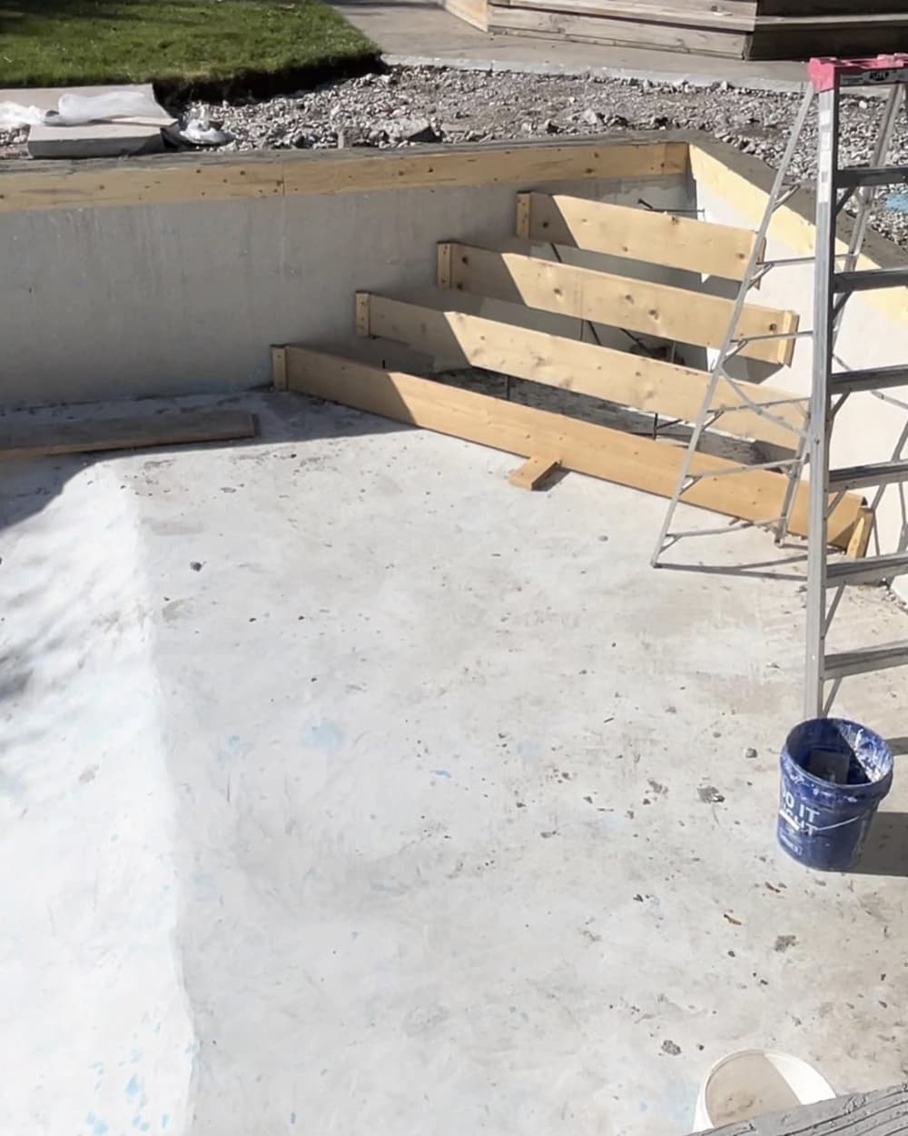 Pool steps being formed during a renovation